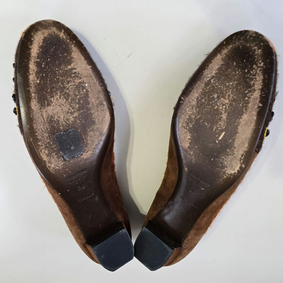 Brown Suede Miu Miu crystal embroidered Kitten heel sz 8 - Picture 8 of 9